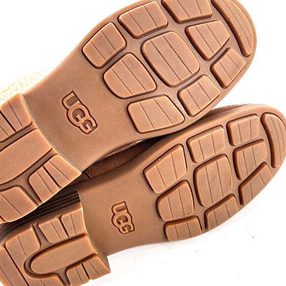 Ugg Harrison Suede Cuff Boots 6 Chestnut Tan NWOT Shearling Waterproof Moto - Picture 8 of 8